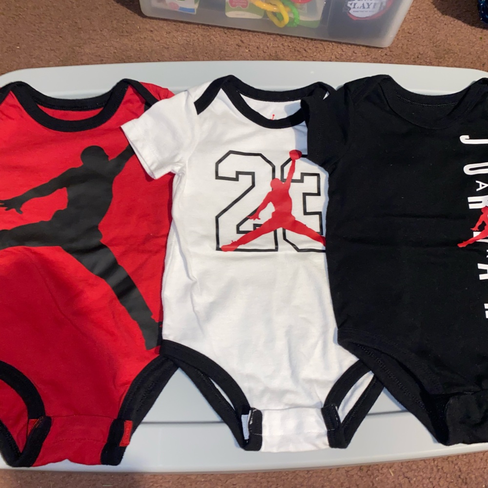 Jordan Infant Bodysuit Trio - Red, White, Black